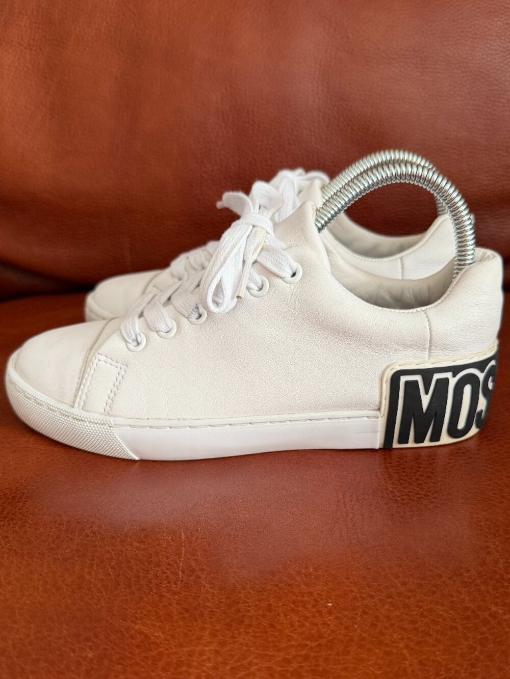 Moschino Women's White Leather Maxi Logo Sneakers Size: EU37 US6 - Picture 8 of 16